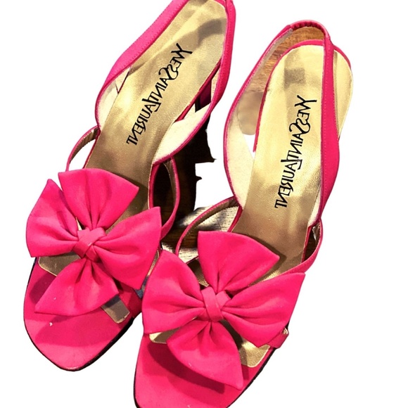 Pink Yves Saint Laurent Crepe Bow Strappy Heels - Picture 2 of 3